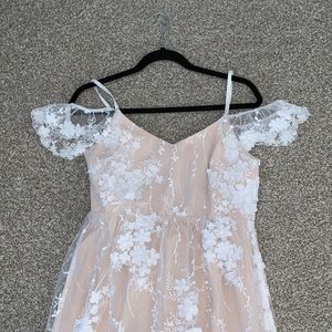 Ivory Floral Embroidered Mesh Maternity Evening Gown
